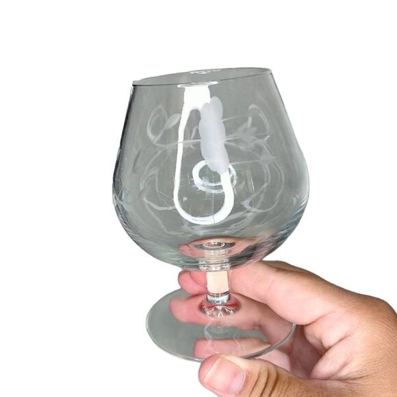 Princess House Vintage 4 PC Set Brandy Goblet Crystal Glasses w/ Etched Floral - Picture 7 of 10